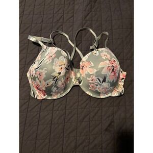 XOXO Womens 42D Floral Print Underwire T-Shirt Bra Sage Green Pink 2015-49